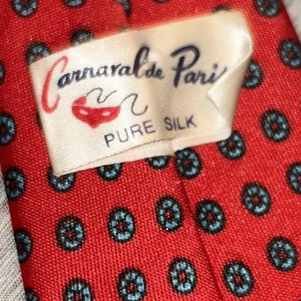 Vintage Carnaval de Paris Red Blue Abstract Made In France Pure Silk Tie